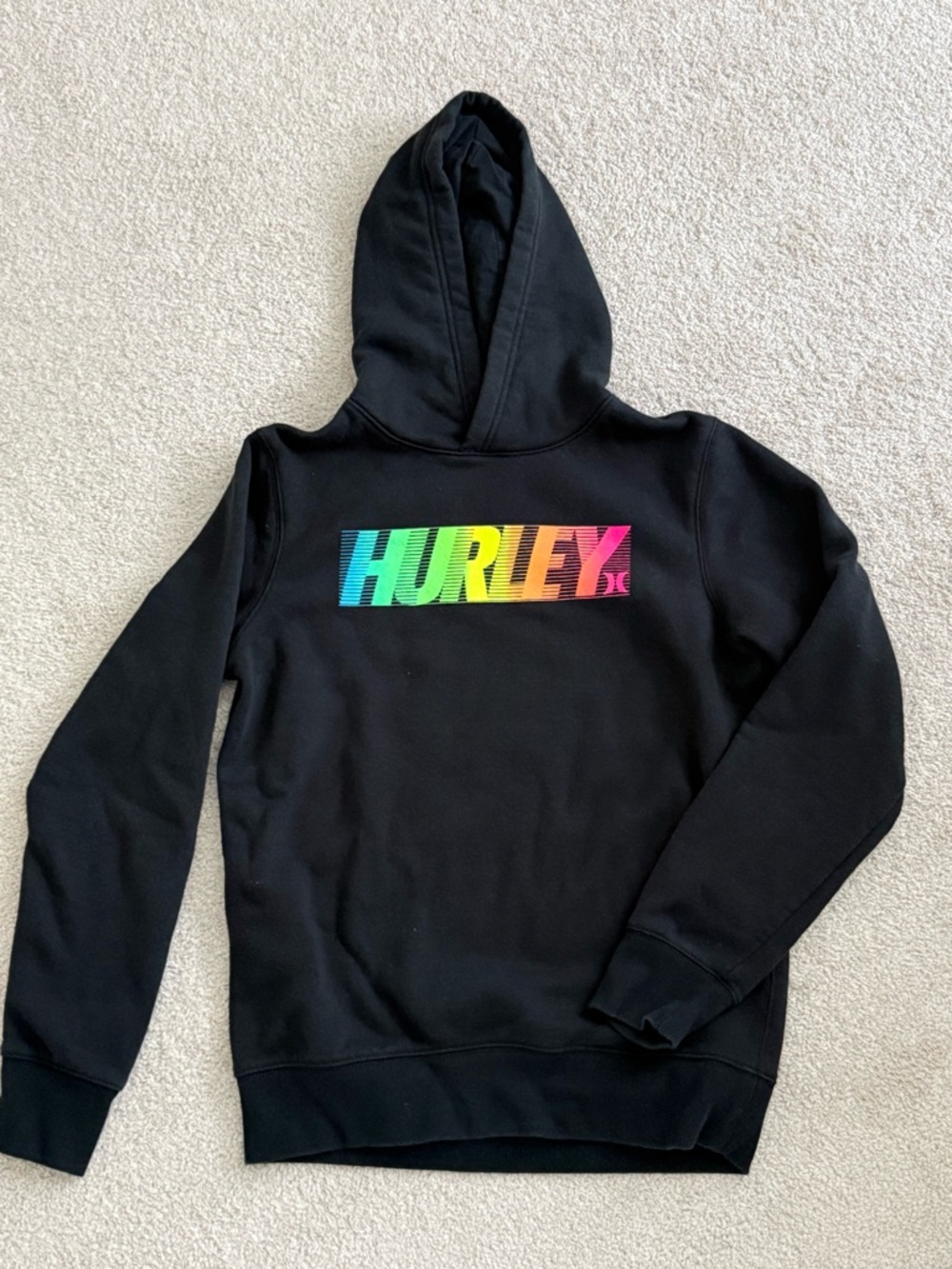 Hurley Black Hoodie with Multicolor Gradient Logo